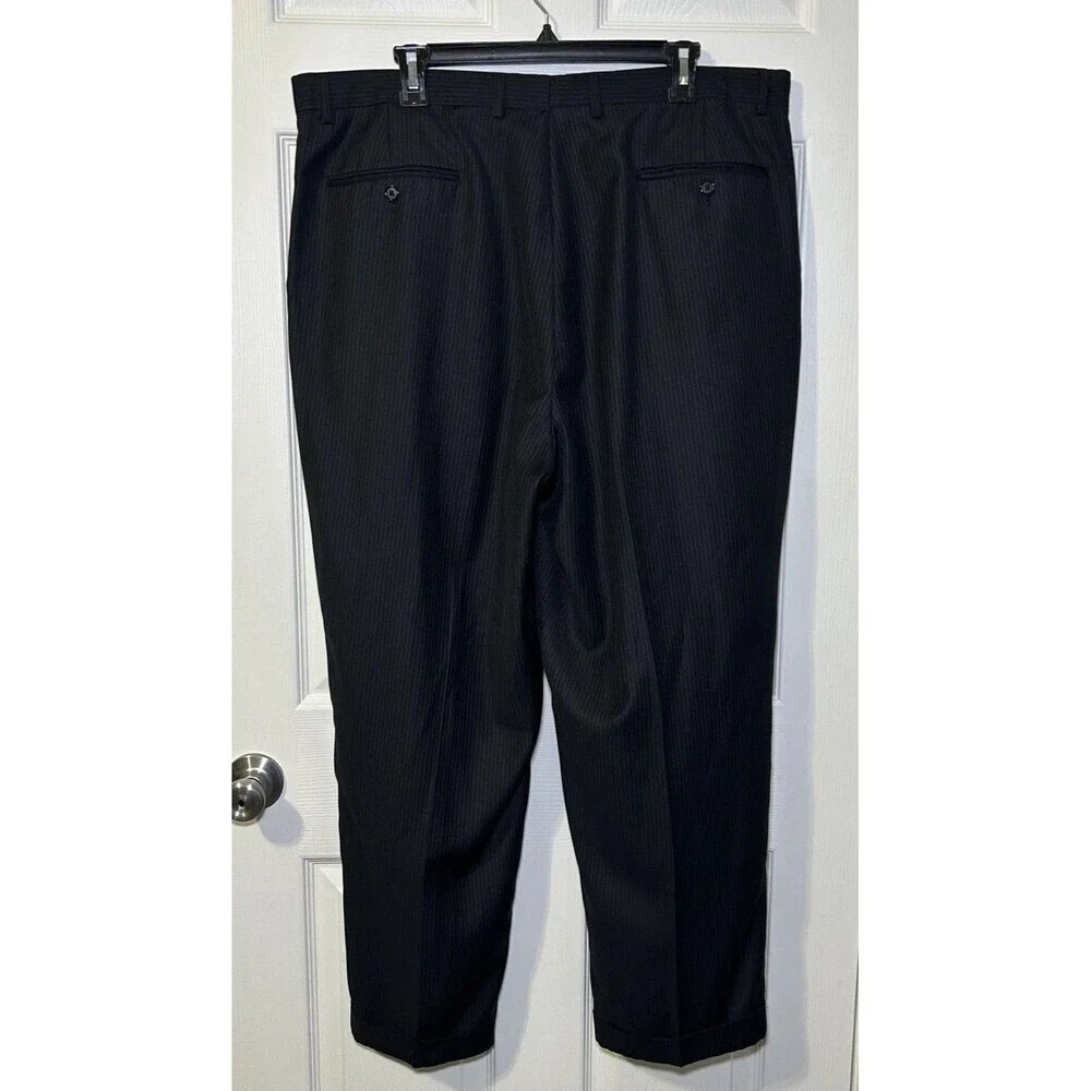 Jean/Paul Dress Pants Men's 42x30 Gray Pinstripe Flat Front Cuffed Hem Formal